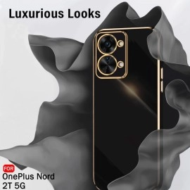 TheGiftKart Luxurious Golden-Plated Back Cover Case for OnePlus Nord 2T 5G | Raised Lips for Camera & Screen Protection | Shockproof Design | Stylish Back Cover Case for OnePlus Nord 2T (TPU, Black)