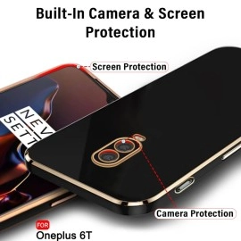 TheGiftKart Luxurious Golden-Plated Back Cover Case for OnePlus 6T | Raised Lips for Camera & Screen Protection | Shockproof Design | Stylish Back Cover Case for OnePlus 6T (TPU, Black)