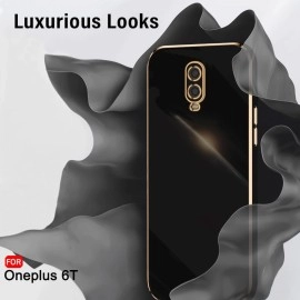 TheGiftKart Luxurious Golden-Plated Back Cover Case for OnePlus 6T | Raised Lips for Camera & Screen Protection | Shockproof Design | Stylish Back Cover Case for OnePlus 6T (TPU, Black)