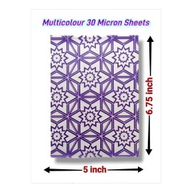 Saairaa Organics Printed Design Pre Cut Multicolour Frozen Cellophane Sheets for mehndi cone 30 Micron 6.75 Inch X 5 Inch (40 Pcs) with 0.7 MM Plastic Pins for Cone Rolling (40 Pcs)