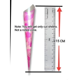 Saairaa Organics Printed Design Pre Cut Multicolour Frozen Cellophane Sheets for mehndi cone 30 Micron 6.75 Inch X 5 Inch (40 Pcs) with 0.7 MM Plastic Pins for Cone Rolling (40 Pcs)