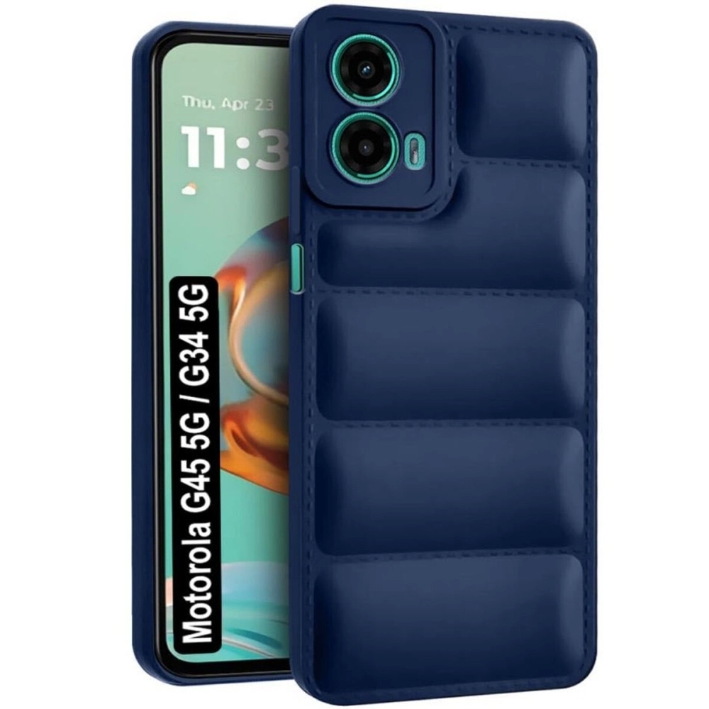 Fashionury Back Cover for Motorola Moto G34 / G45 5G | Matte Soft Case | Liquid Silicon Puff Case for Motorola Moto G34 / G45 5G with Camera Protection | (Blue)