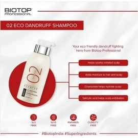 Biotop Professional 02 Shampoo Eco Dandruff | Enriched with Vitamin B5 to Hydrate, Nourish & Soothe the scalp |Paraben, SLS & Sulfate free | Anti Dandruff Shampoo for Men & Women