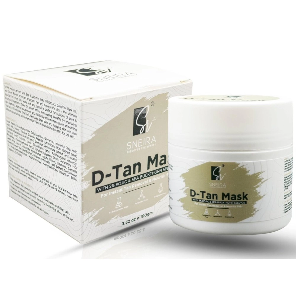 Sneira D-TAN Mask 100 gm for Instant Tan Removal & Sun Protection With Milk, Honey & Kojik suitable for All Skin Types