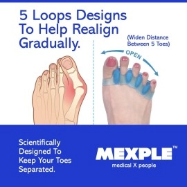 MEXPLE ToePro Toe Separators for Feet | 5 Holes Silicon High Elastic Toe Straightener Hammer Hallux Valgus Corrector Pain Relief Toe Straightener Achilles Stretcher, Toe Separator Foot Care, Toe