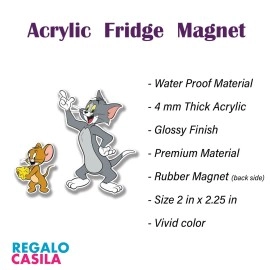Regalo Casila Fridge Magnet | Tom and Jerry | Waterproof | 2.5 in | Glossy | Acrylic | Fun Comic Character Gift and Decoration | Cartoon Theme Magnet | Birthday Gifts | Kids Girls Boys Gifts
