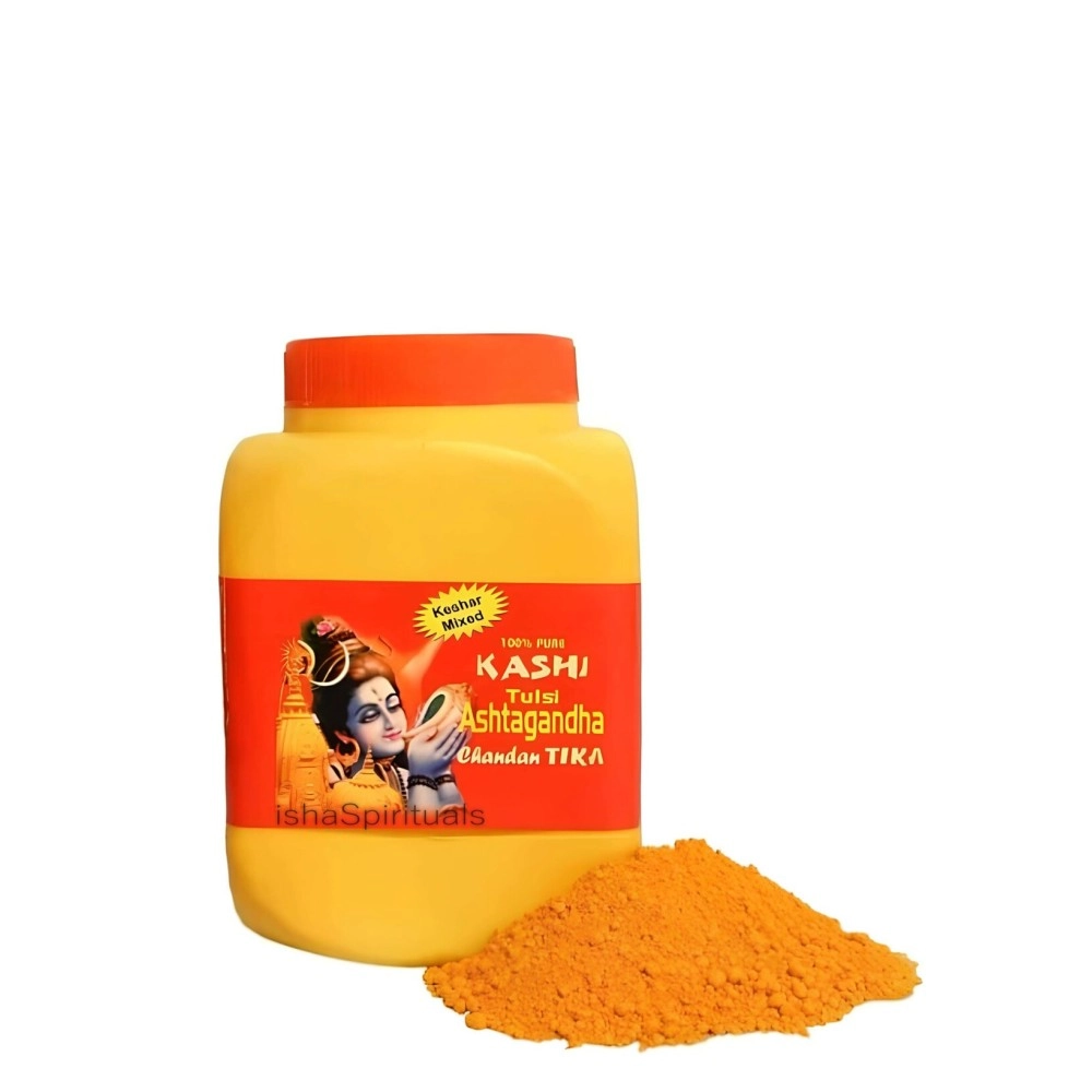 ishaSpirituals Kashi ashtagandha Chandan Powder Original for Pooja 100% Tulsi Kesar Chandan Yellow Tika Tilak Puja (500 Gram)