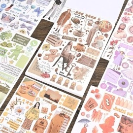 HASTHIP 50 Sheets Vintage Washi Stickers, Scrapbook Stickers for Junk Journals, Aesthetic Sticker Book for Journaling Supplies, Art Bullet Journals, Scrapbooking and Paper Work, Home Decor