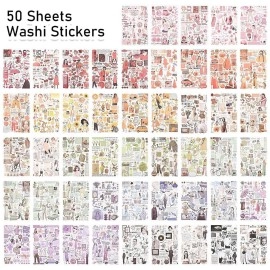 HASTHIP 50 Sheets Vintage Washi Stickers, Scrapbook Stickers for Junk Journals, Aesthetic Sticker Book for Journaling Supplies, Art Bullet Journals, Scrapbooking and Paper Work, Home Decor
