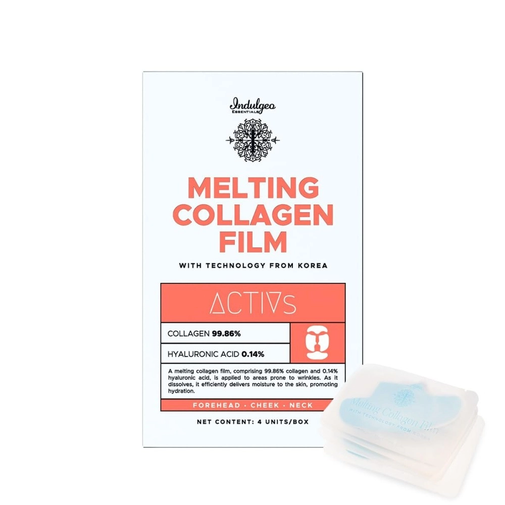 Indulgeo Essentials Melting Collagen Film Patches For Hydrating Skin | Set Of 4 Full Face Pack Mask Reduces Wrinkles & Gives Instant Plumpness | Self-Dissolving Korean Skincare Skin Patch Made With C