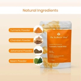The Wellness Shop - Turmeric Facial Wax Powder, 5 min Painless Natural Face Hair Removal Waxing Powder, Easy to use at home, No chemicals - No Irritation, No Skin rashes (100g)