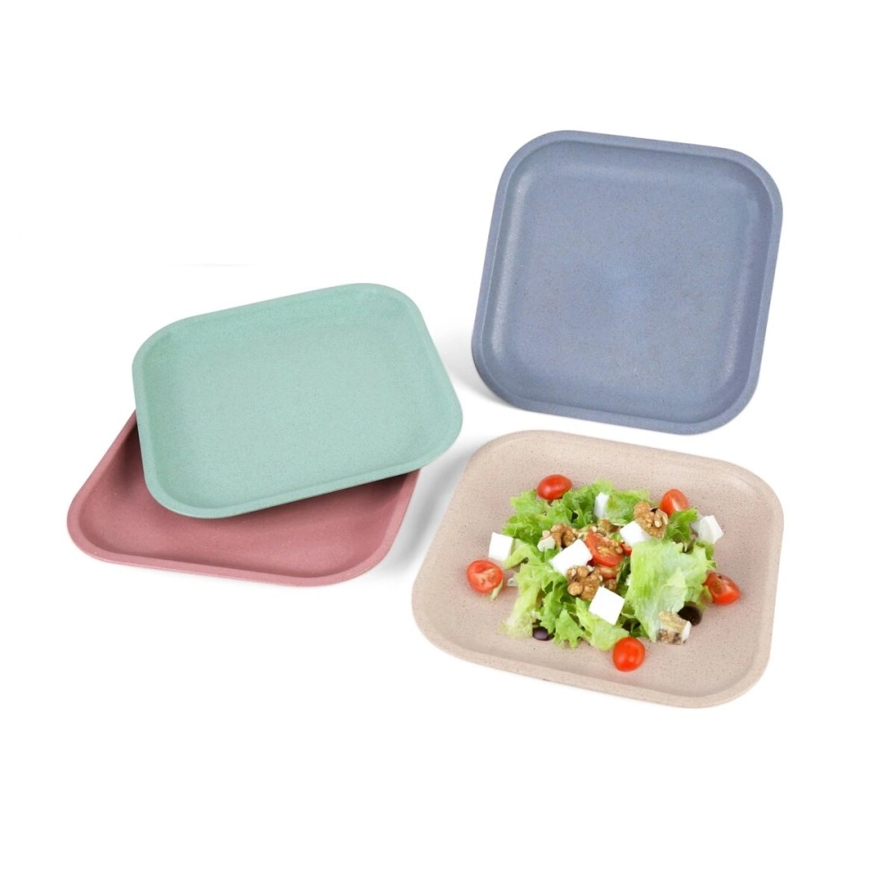 Irida Naturals Rice Husk & Bamboo Fiber Square Multipurpose Plate| 8 inch Set of 4| Eco-Friendly,Lightweight & Unbreakable Plates | Microwave Safe Serving Plates | for Hot & Cold Serving (Multicolor)