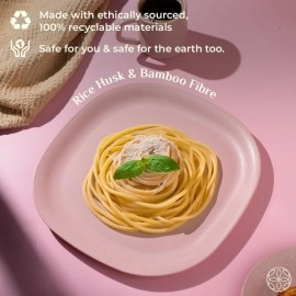 Irida Naturals Rice Husk & Bamboo Fiber Square Multipurpose Plate| 8 inch Set of 4| Eco-Friendly,Lightweight & Unbreakable Plates | Microwave Safe Serving Plates | for Hot & Cold Serving (Multicolor)