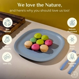 Irida Naturals Rice Husk & Bamboo Fiber Square Multipurpose Plate| 8 inch Set of 4| Eco-Friendly,Lightweight & Unbreakable Plates | Microwave Safe Serving Plates | for Hot & Cold Serving (Multicolor)