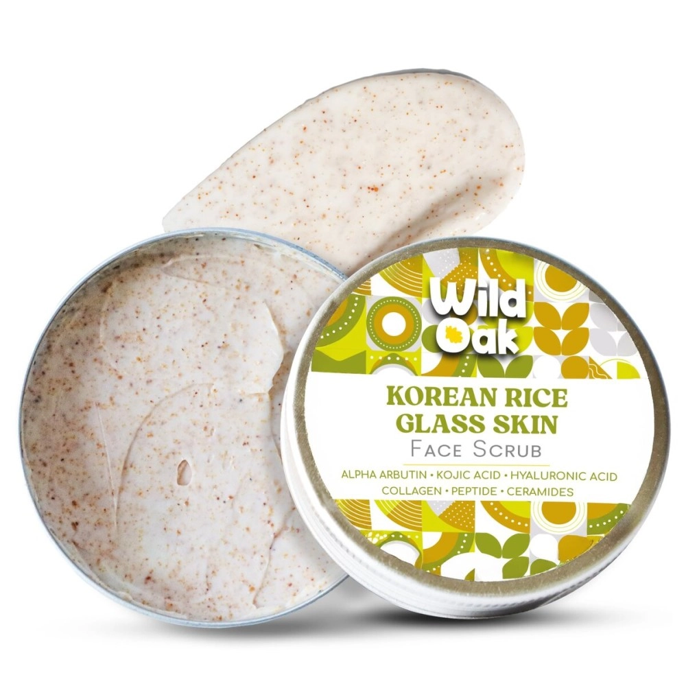 WildOak Korean Rice Face Scrub | Glass Skin & De-Tan | Boosts Collagen Naturally | Gentle Exfoliation for Glowing, Youthful Skin | Anti-Aging & Tan Removal | Hydrates & Repairs Skin Barrier | 100g