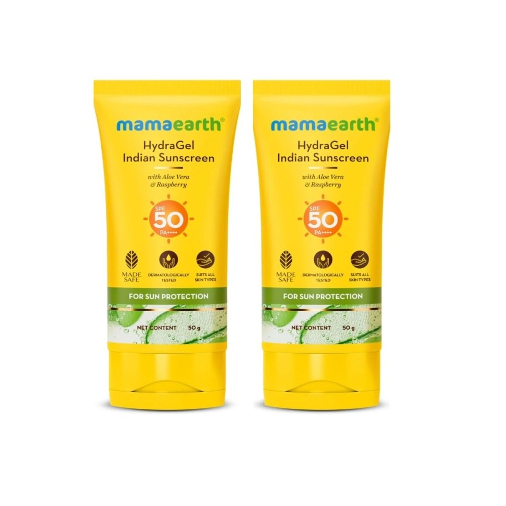Mamaearth Vitamin C Daily Glow Sunscreen with Vitamin C & Turmeric for Sun Protection & Glow | SPF 50 PA++++, No White Cast, Lightweight & Non-Sticky, Brightens Skin | All Skin Types, 50g (Pack of 2)