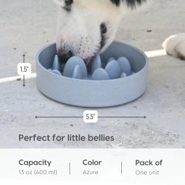 Eha Earth-Friendly Slow Feeder For Dogs|Dog Bowl Small|400 Ml|Pet Bowl Made With Rice Husk And Bamboo Fibers|Dog Food Bowl|1 Unit|Azure,15X15X4.5 Cm