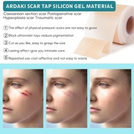 ARDAKI Silicone Scar Sheets,Silicone Scar Tape,Scar Tape For Surgical Scars,Silicone Scar Removal Strips For Surgical,C-Section,Tummy Tuck,Keloid Scars,Acne Scars, Reusable (1.6X 60 Roll-1.5M)
