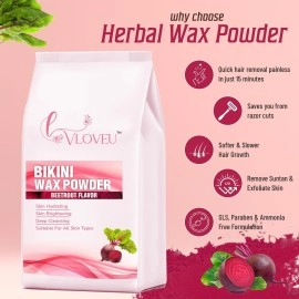 VLOVEU Bikini Wax Powder for Women, Wax Powder for Hair Removal, Herbal Wax powder for instant Hair Remover All Types of Hair, No Pain, No Side Effects (Beetroot) 120 Gm (Pack of 1)