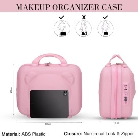 SIBY ABS Plastic Hard Shell Cosmetic Organizer Bag for Women | Portable Travel Cosmetics Storage Case with Mirror and Zipper Lock | Makeup Organizer Suitcase Bag for Girls (Pink)