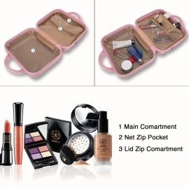 SIBY ABS Plastic Hard Shell Cosmetic Organizer Bag for Women | Portable Travel Cosmetics Storage Case with Mirror and Zipper Lock | Makeup Organizer Suitcase Bag for Girls (Pink)