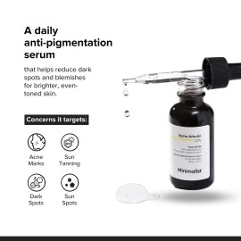 Minimalist 2% Alpha Arbutin Serum for Pigmentation & Dark Spots Removal | Anti-pigmentation Face Serum with Hyaluronic Acid to Remove Blemishes, Acne Marks & Tanning (10 ml (Pack of 1))