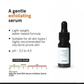 Minimalist 2% Salicylic Acid Serum For Acne, Blackheads & Open Pores | Reduces Excess Oil & Bumpy Texture | BHA Based Exfoliant for Acne Prone or Oily Skin | 10 ml