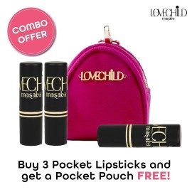 LoveChild Masaba - Pocket Mini Lipsticks (Set of 3 + Travel Pouch) Hydrating & Nourishing, Long lasting, Matte Bullet Lipstick, 1.5 gm each, Combo B