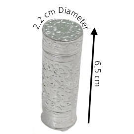 HOPE KART Chuna Dani Dabi Silver Plated White Metal Empty Tobacco Chunauti Khaini Lime Dibbi for Men Chandi Box Katha Dabbi Container, 6.5L X 2 Dia cm, Pack of (1)