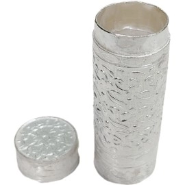 HOPE KART Chuna Dani Dabi Silver Plated White Metal Empty Tobacco Chunauti Khaini Lime Dibbi for Men Chandi Box Katha Dabbi Container, 6.5L X 2 Dia cm, Pack of (1)
