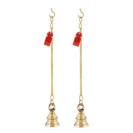 UAPAN Brass Gold Wall Hanging Bell with Chain and Hanging Hook for Home Mandir Temple Decorative I Puja Room (Pack of 2 Nos)