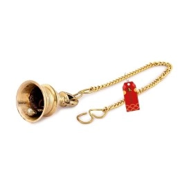 UAPAN Brass Gold Wall Hanging Bell with Chain and Hanging Hook for Home Mandir Temple Decorative I Puja Room (Pack of 2 Nos)