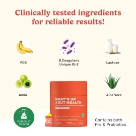 Whats Up Gut Health Supplements Gummies | Prebiotics & Probiotics Supplement | For Digestion | Constipation, Bloating, Gas & Acidity Relief Immunity | Clinically Proven Strain | 15 Days (Pack Of 1)