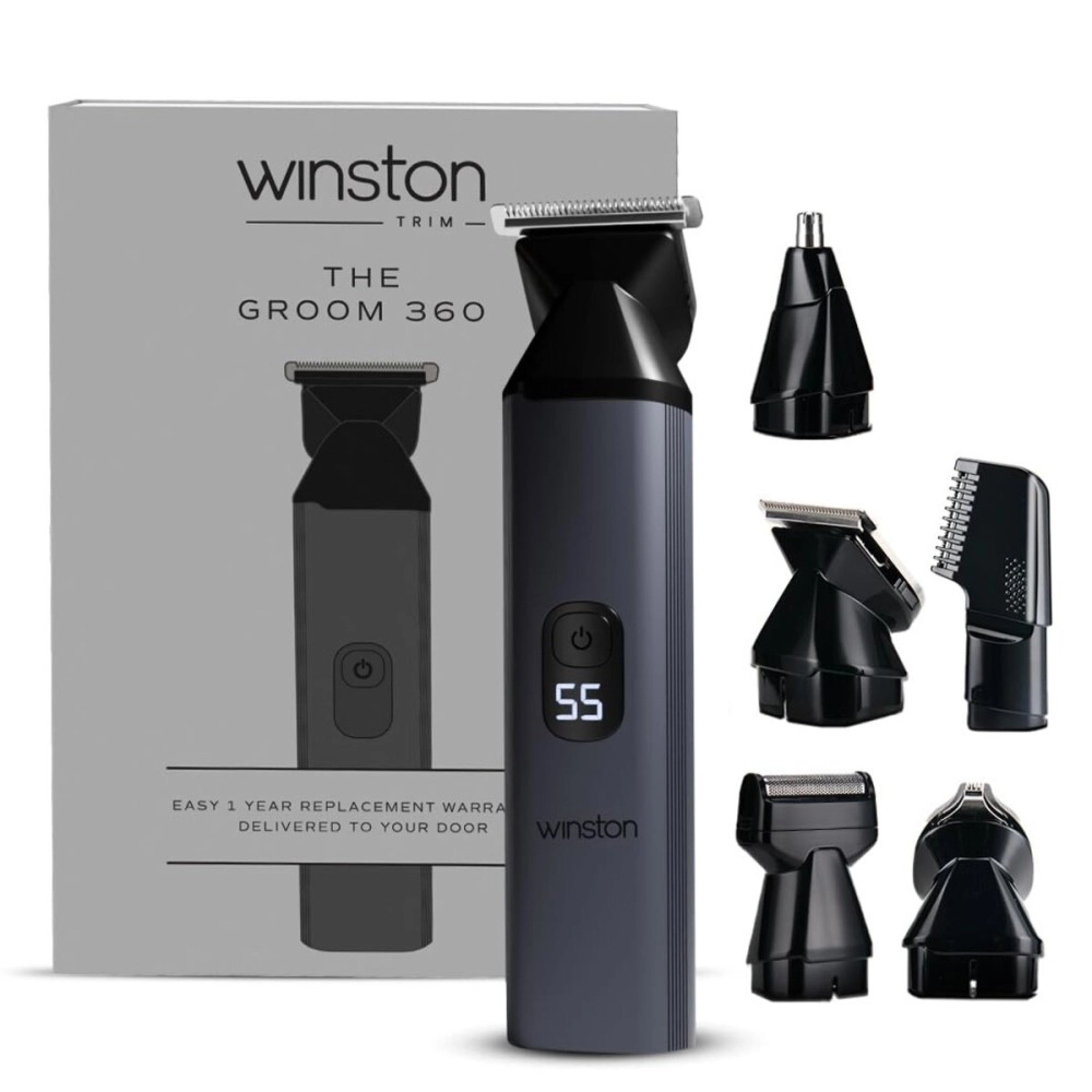 Winston All-in-One Full Body Trimmer for Men - Groom 360 | 6 in 1 Multi Grooming Trimming Kit, Nose, Beard and Body Trimmer | IPX7 Waterproof Design | 160 Min Cordless Runtime