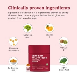 What\'s Up Wellness Gluta-Glow Gummies | Liposomal Glutathione with Vitamin C for Radiant Skin Tone | Depigmentation | Detoxification | 15 Days | Men & Women | No Added Sugar