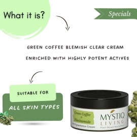 Mystiq Living Pigmentation Removal Cream | Green Coffee Blemish Clear Cream for Dark Spots on Face - 51GM | For Anti Pigmentation With Vitamin C & Niacinamide