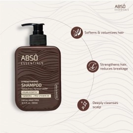 ABSO ESSENTIALS Strengthening Shampoo Infused with Vegan Keratin, Turmeric, and Pro Vitamin B5 for Frizz Control, Hair Strengthening, Enhanced Shine (300 ML)