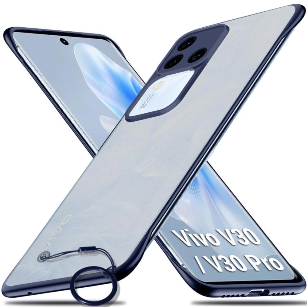 TheGiftKart Hybrid Ultimate Slim Back Case Cover for Vivo V30 / V30 Pro 5G | Camera & Screen Protection | Frosted Matte Translucent Hard Back Cover for Vivo V30 / V30 Pro 5G (PC & TPU, Blue Bumper)