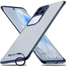 TheGiftKart Hybrid Ultimate Slim Back Case Cover for Vivo V30 / V30 Pro 5G | Camera & Screen Protection | Frosted Matte Translucent Hard Back Cover for Vivo V30 / V30 Pro 5G (PC & TPU, Blue Bumper)
