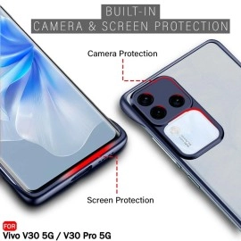 TheGiftKart Hybrid Ultimate Slim Back Case Cover for Vivo V30 / V30 Pro 5G | Camera & Screen Protection | Frosted Matte Translucent Hard Back Cover for Vivo V30 / V30 Pro 5G (PC & TPU, Blue Bumper)