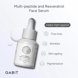 Gabit Multi-Peptide & Resveratrol Pro-ageing Serum For Wrinkles, Fine Lines, Dark Spots | Boosts Collagen | Normal, Oily, Dry, Sensitive Skin Types |Vit-C, Hyaluronic, Chamomile |For Women & Men, 30