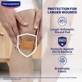 Hansaplast Antiseptic Jumbo Bandage | First Aid Essential Pack | Larger Wound Pad | Protects Against Dirt & Bacteria