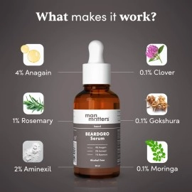 Man Matters Beardgro Oil-In-Serum 30Ml | 4% Anagain, 2% Aminexil & 1% Rosemary | Stronger, Fuller & Thicker Beard Growth | Solves Uneven & Patchy Beard | Lightweight And Fast Absorption, 90 Grams