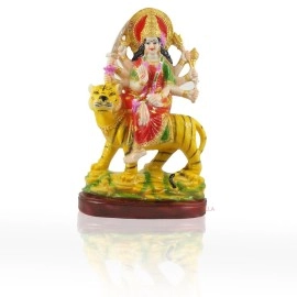 HC VILLA Polyresin Sherawali Mata Durga Maa Murti Statue for Pooja Vaishno Devi Idol 11 Inch Home dcor Gift Pooja (Multicolour)