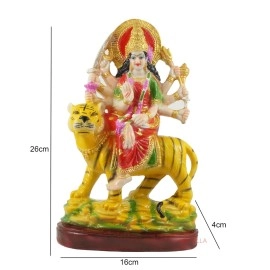HC VILLA Polyresin Sherawali Mata Durga Maa Murti Statue for Pooja Vaishno Devi Idol 11 Inch Home dcor Gift Pooja (Multicolour)