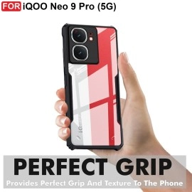 CEDO iQOO Neo 9 Pro (5G) Back Case Cover | Camera Protection Shockproof Bumper-Edge | Acrylic Crystal Clear 360 Degree Protection TPU+PC | Transparent Eagle Back Case Cover (Black)