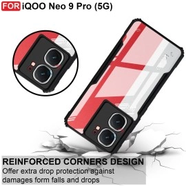 CEDO iQOO Neo 9 Pro (5G) Back Case Cover | Camera Protection Shockproof Bumper-Edge | Acrylic Crystal Clear 360 Degree Protection TPU+PC | Transparent Eagle Back Case Cover (Black)