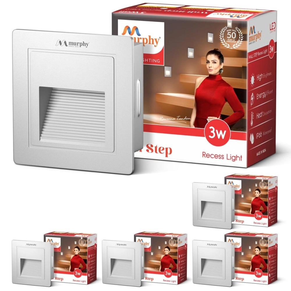 Murphy 3W Wall Step White Body Conceal Light Outdoor and Indoor LED Foot Light with Aluminium IP65 Grade Waterproof Body : Warm White, Pack of 10