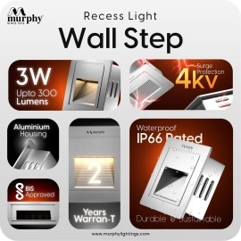 Murphy 3W Wall Step White Body Conceal Light Outdoor and Indoor LED Foot Light with Aluminium IP65 Grade Waterproof Body : Warm White, Pack of 10
