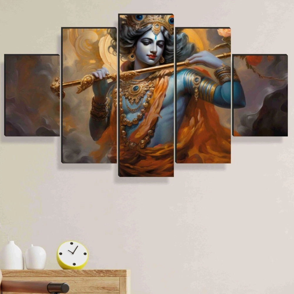 SAF krishna Paintings for Wall Decoration - Set Of Five, 3d modern art Painting for Living Room Large Size with Frames for Home Decoration, Hotel, Office 76.2 cm x 45 cm SANFPNLS35473